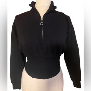 Victoria Sport Black Corset Waist 1/4 Zip Pullover Discontinued Athleisure Large